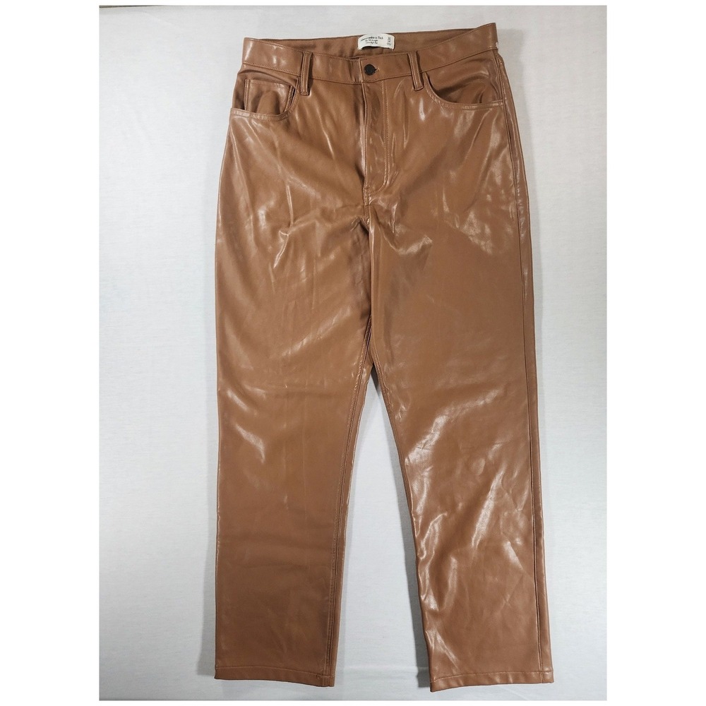 Abercrombie & Fitch 90s Straight Ultra High‎ Rise Faux Leather Women 32/14 Camel